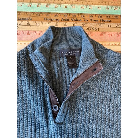 The Mens Store Bloomingdales Cashmere Silk Rib Sweater L Leather Trim 1/4 Zip - Picture 8 of 11